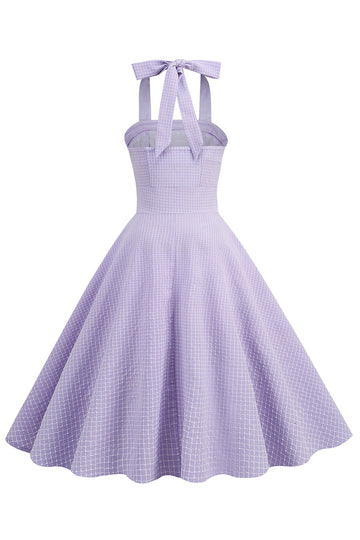 Vestido vintage de xadrez de lavanda Halter